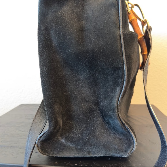 Authentic Vintage Gucci Diana Black Suede Bamboo Tote - Picture 10 of 16